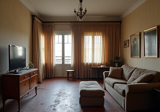 Salón anticuado en un piso del Eixample antes de la reforma.