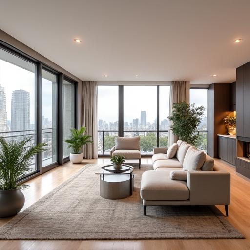 Vista panorámica de un apartamento completamente reformado.